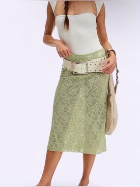 Free  People Ready To Go Bodycon Half Slip Lace Skirt Green Stretchy Medium